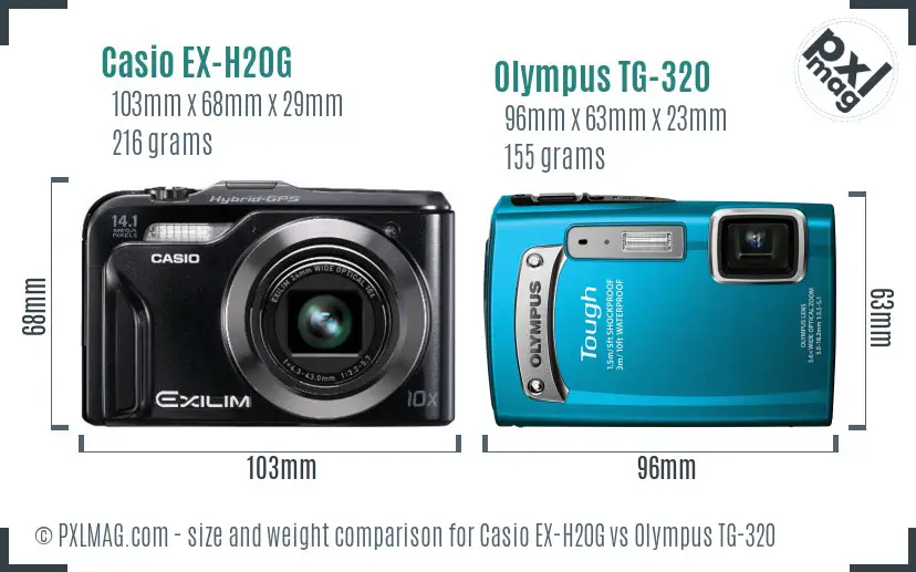 Casio EX-H20G vs Olympus TG-320 size comparison