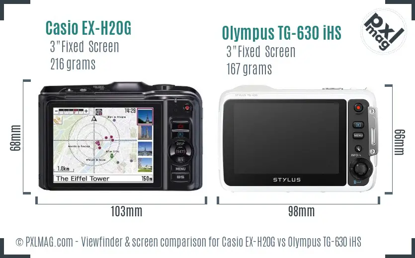 Casio EX-H20G vs Olympus TG-630 iHS Screen and Viewfinder comparison