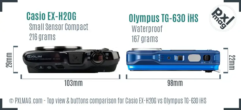 Casio EX-H20G vs Olympus TG-630 iHS top view buttons comparison