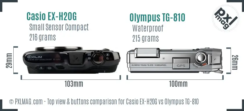 Casio EX-H20G vs Olympus TG-810 top view buttons comparison