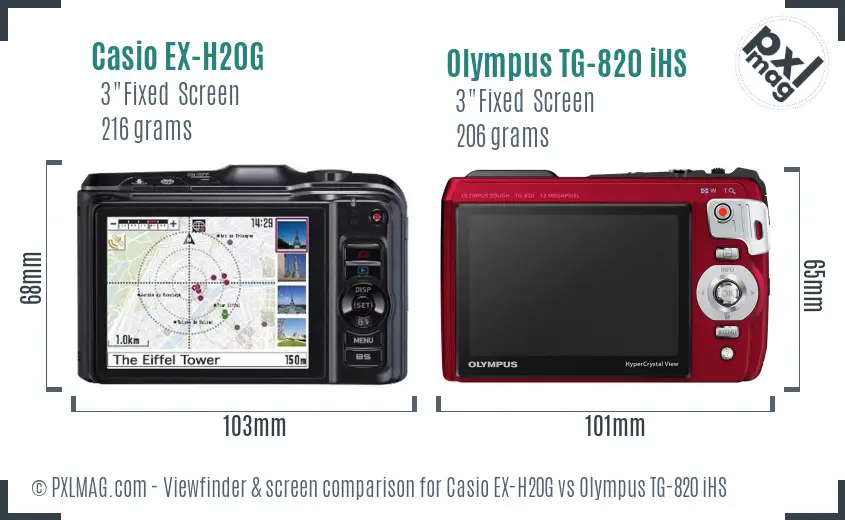 Casio EX-H20G vs Olympus TG-820 iHS Screen and Viewfinder comparison