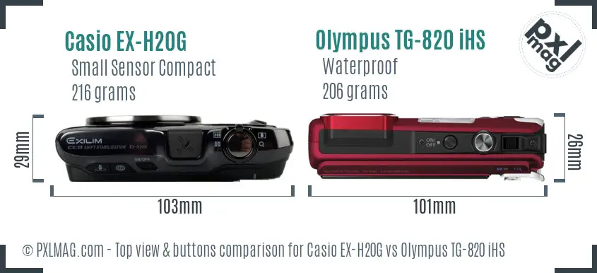 Casio EX-H20G vs Olympus TG-820 iHS top view buttons comparison