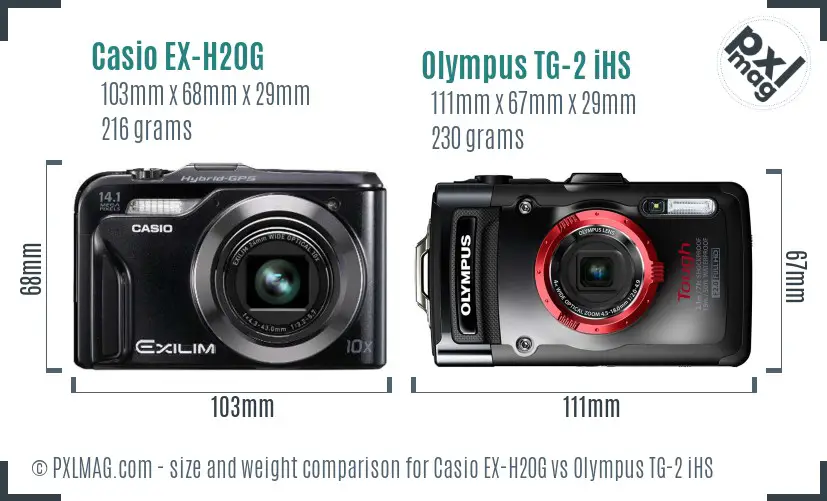 Casio EX-H20G vs Olympus TG-2 iHS size comparison
