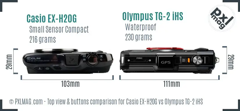 Casio EX-H20G vs Olympus TG-2 iHS top view buttons comparison