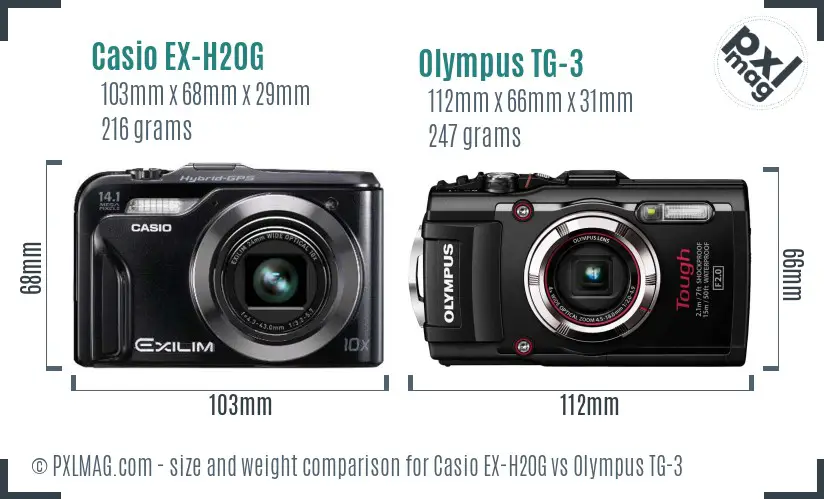 Casio EX-H20G vs Olympus TG-3 size comparison