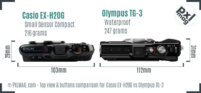 Casio EX-H20G vs Olympus TG-3 top view buttons comparison