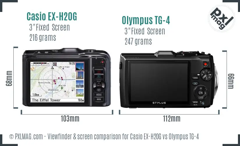 Casio EX-H20G vs Olympus TG-4 Screen and Viewfinder comparison