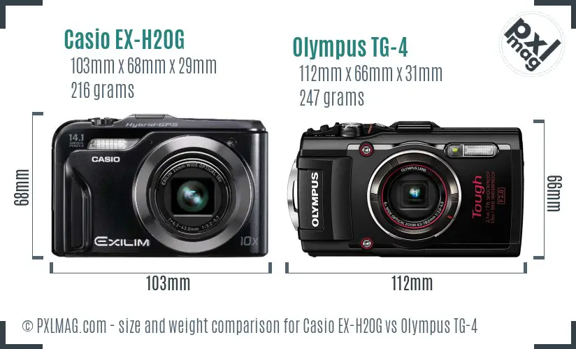 Casio EX-H20G vs Olympus TG-4 size comparison