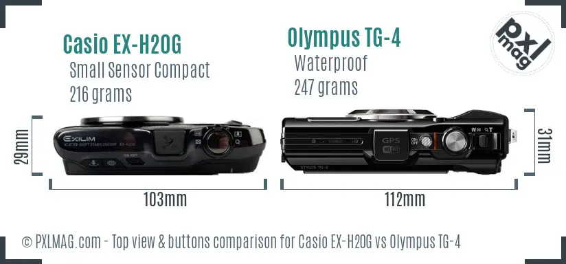 Casio EX-H20G vs Olympus TG-4 top view buttons comparison