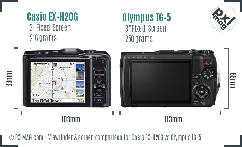 Casio EX-H20G vs Olympus TG-5 Screen and Viewfinder comparison