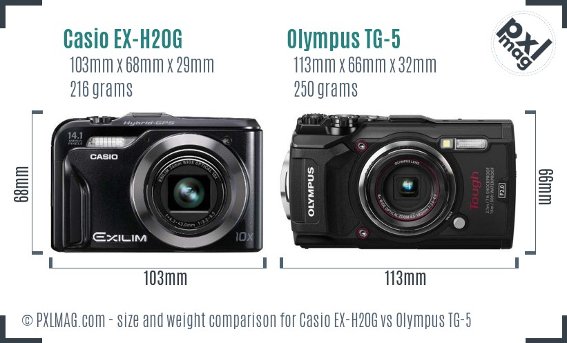 Casio EX-H20G vs Olympus TG-5 size comparison