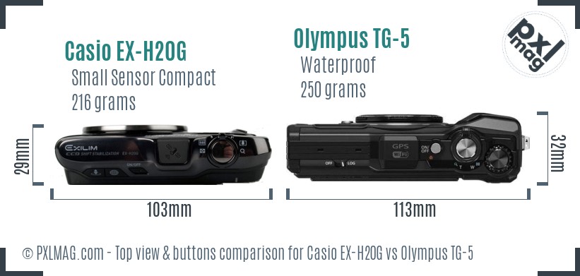 Casio EX-H20G vs Olympus TG-5 top view buttons comparison