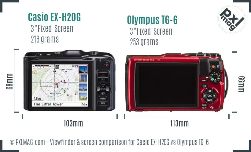 Casio EX-H20G vs Olympus TG-6 Screen and Viewfinder comparison