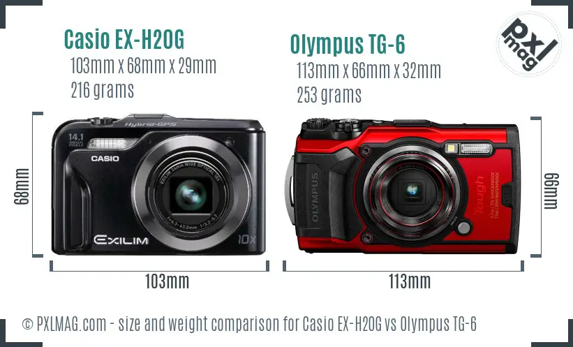 Casio EX-H20G vs Olympus TG-6 size comparison