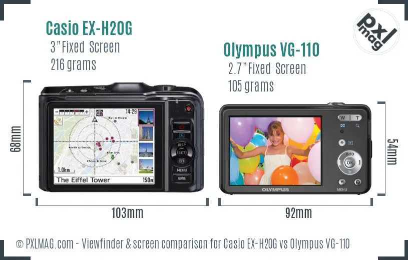 Casio EX-H20G vs Olympus VG-110 Screen and Viewfinder comparison