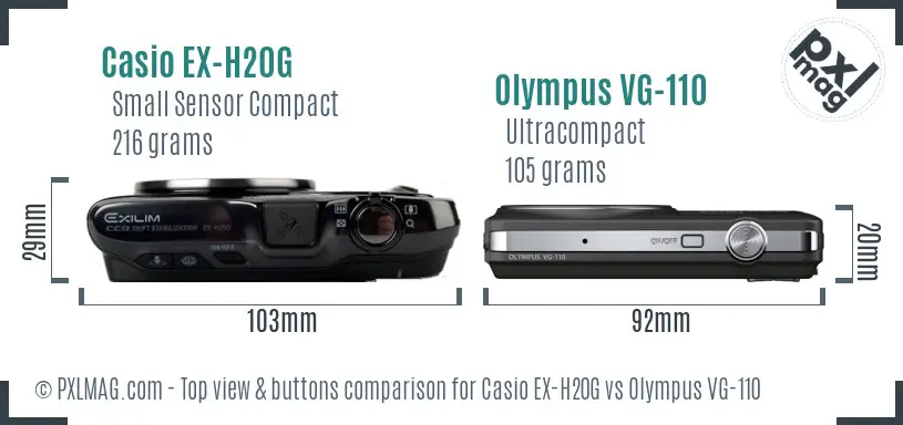 Casio EX-H20G vs Olympus VG-110 top view buttons comparison