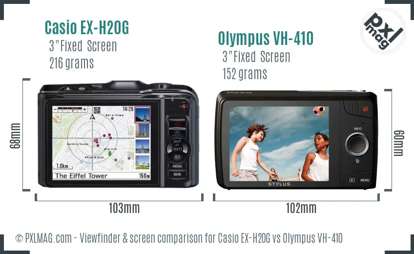 Casio EX-H20G vs Olympus VH-410 Screen and Viewfinder comparison