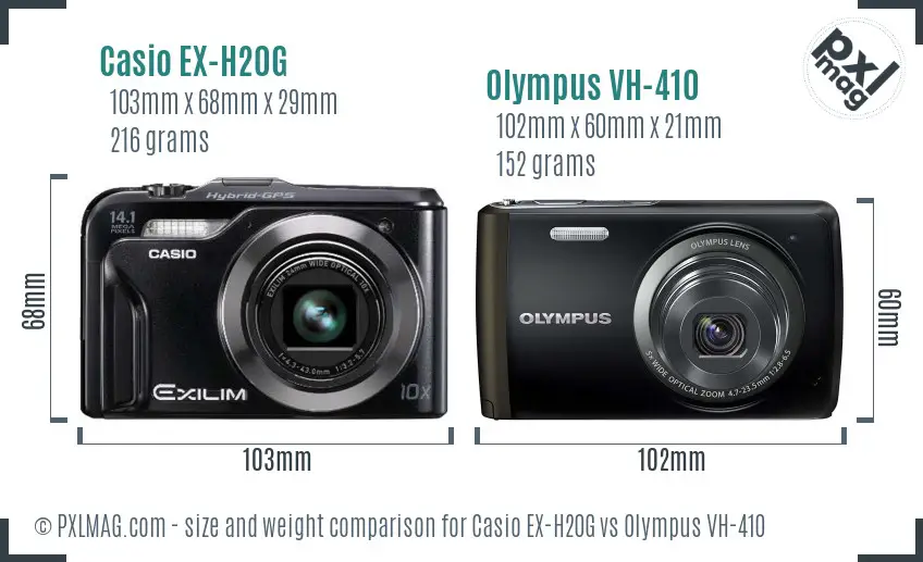 Casio EX-H20G vs Olympus VH-410 size comparison