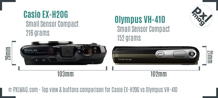 Casio EX-H20G vs Olympus VH-410 top view buttons comparison