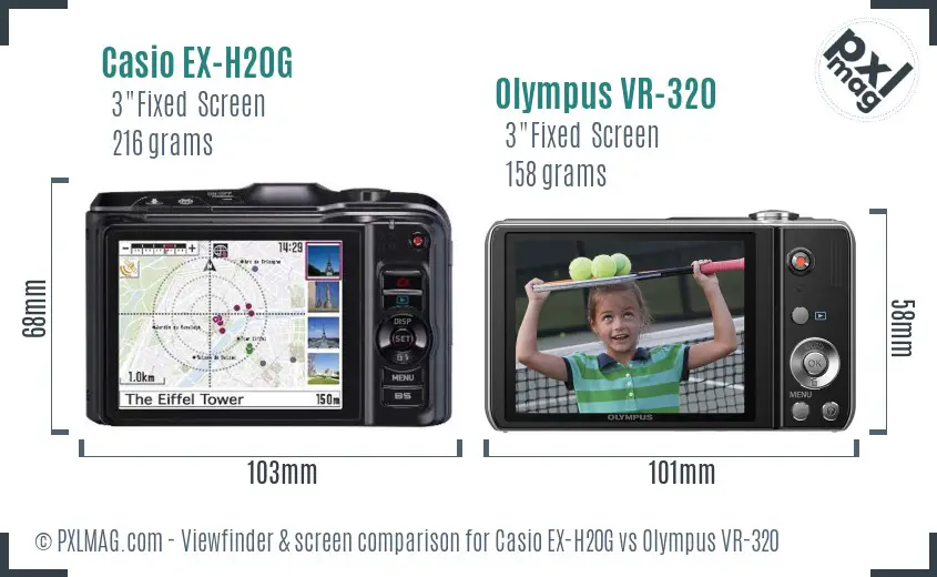 Casio EX-H20G vs Olympus VR-320 Screen and Viewfinder comparison