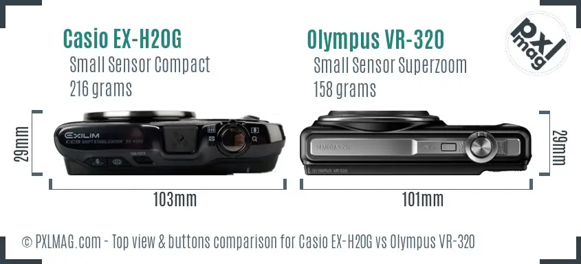 Casio EX-H20G vs Olympus VR-320 top view buttons comparison