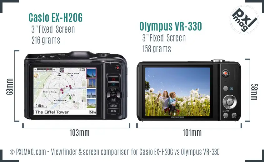 Casio EX-H20G vs Olympus VR-330 Screen and Viewfinder comparison