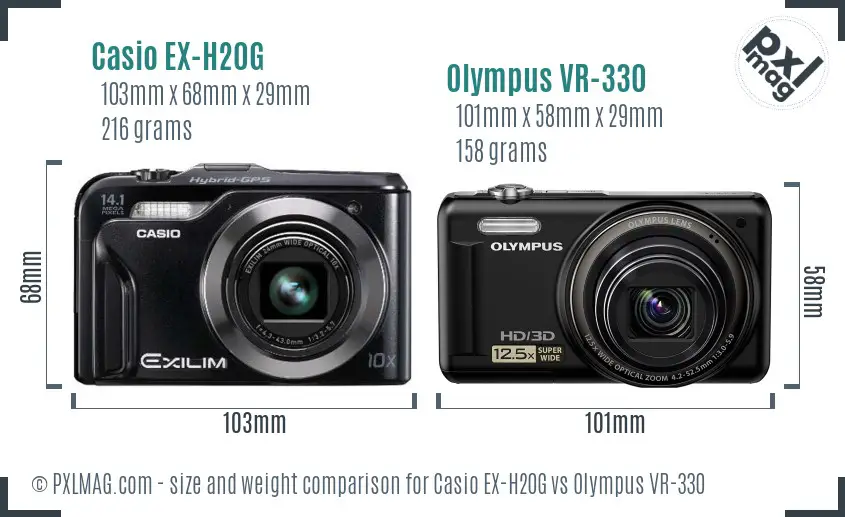 Casio EX-H20G vs Olympus VR-330 size comparison