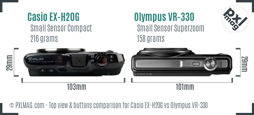 Casio EX-H20G vs Olympus VR-330 top view buttons comparison