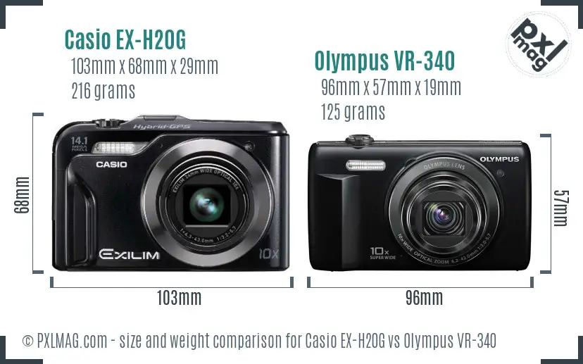 Casio EX-H20G vs Olympus VR-340 size comparison Casio EX-H20G vs Olympus VR-340 size comparison
