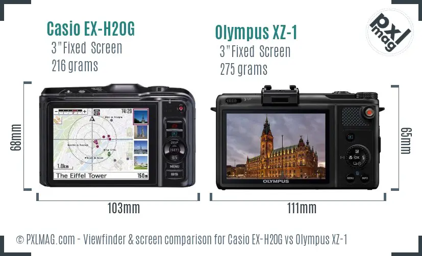 Casio EX-H20G vs Olympus XZ-1 Screen and Viewfinder comparison