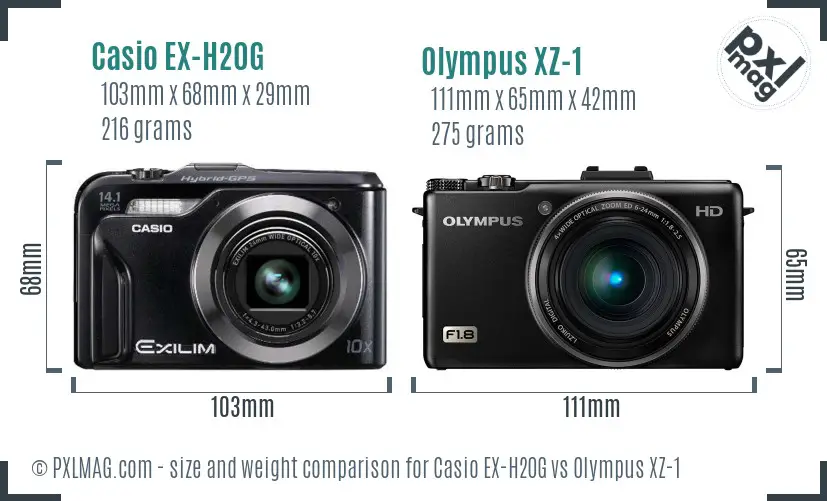 Casio EX-H20G vs Olympus XZ-1 size comparison