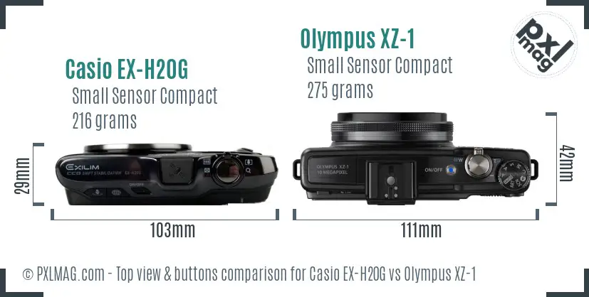 Casio EX-H20G vs Olympus XZ-1 top view buttons comparison