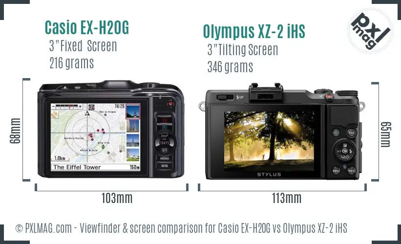 Casio EX-H20G vs Olympus XZ-2 iHS Screen and Viewfinder comparison