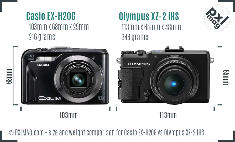 Casio EX-H20G vs Olympus XZ-2 iHS size comparison