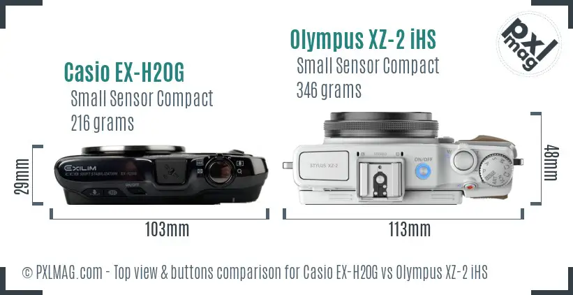 Casio EX-H20G vs Olympus XZ-2 iHS top view buttons comparison
