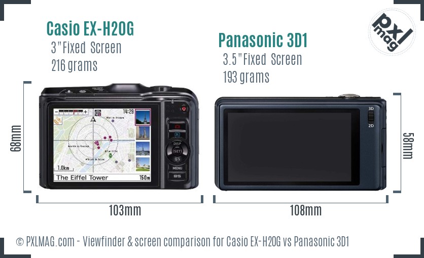 Casio EX-H20G vs Panasonic 3D1 Screen and Viewfinder comparison