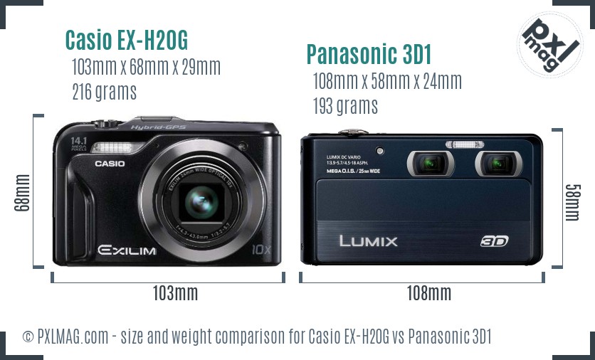 Casio EX-H20G vs Panasonic 3D1 size comparison