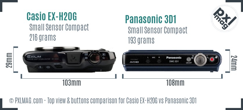 Casio EX-H20G vs Panasonic 3D1 top view buttons comparison