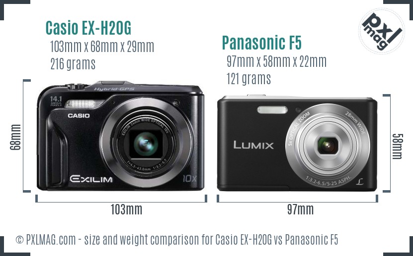 Casio EX-H20G vs Panasonic F5 size comparison