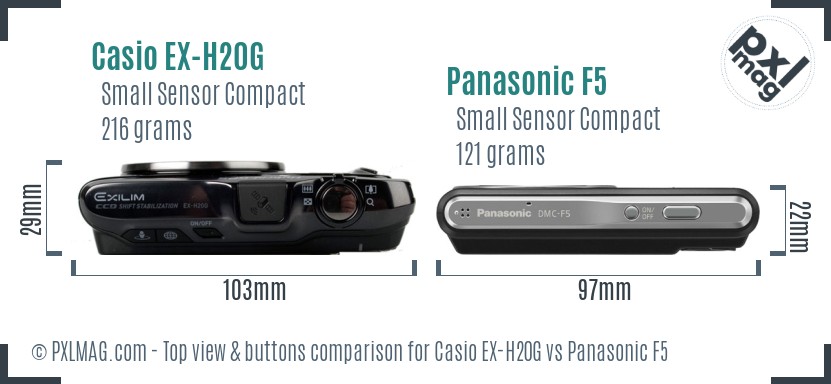 Casio EX-H20G vs Panasonic F5 top view buttons comparison