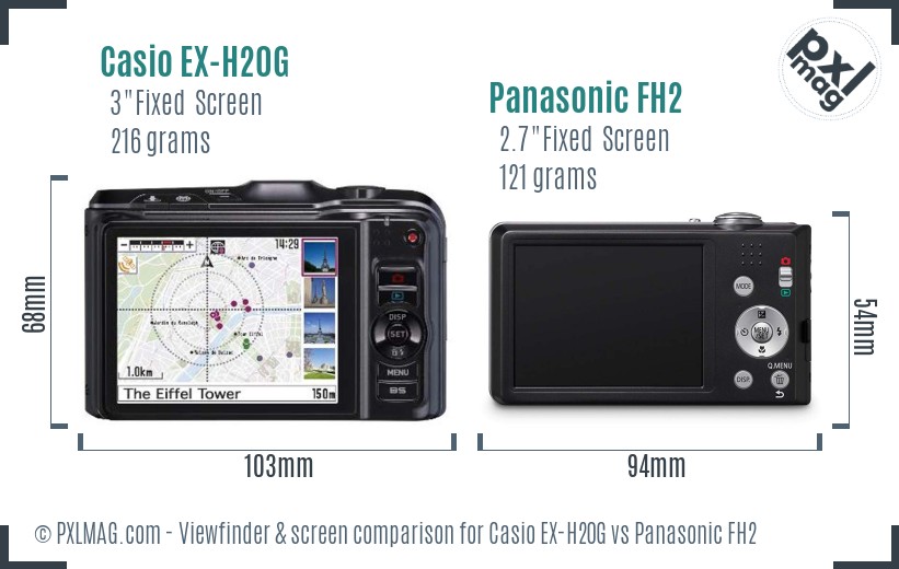 Casio EX-H20G vs Panasonic FH2 Screen and Viewfinder comparison