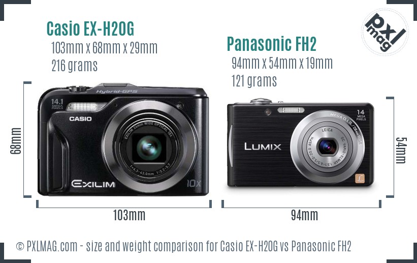 Casio EX-H20G vs Panasonic FH2 size comparison