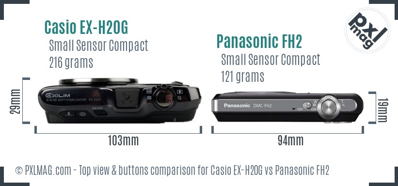 Casio EX-H20G vs Panasonic FH2 top view buttons comparison