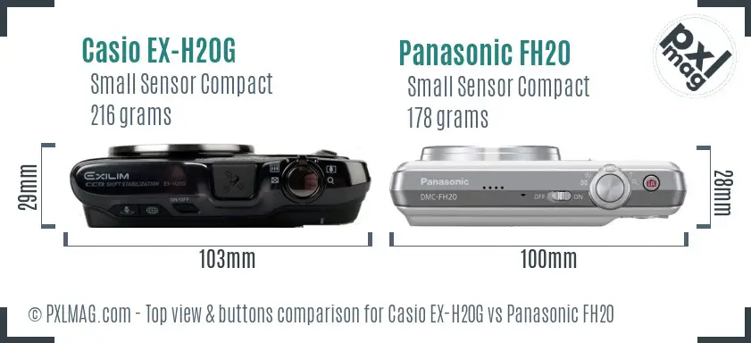 Casio EX-H20G vs Panasonic FH20 top view buttons comparison