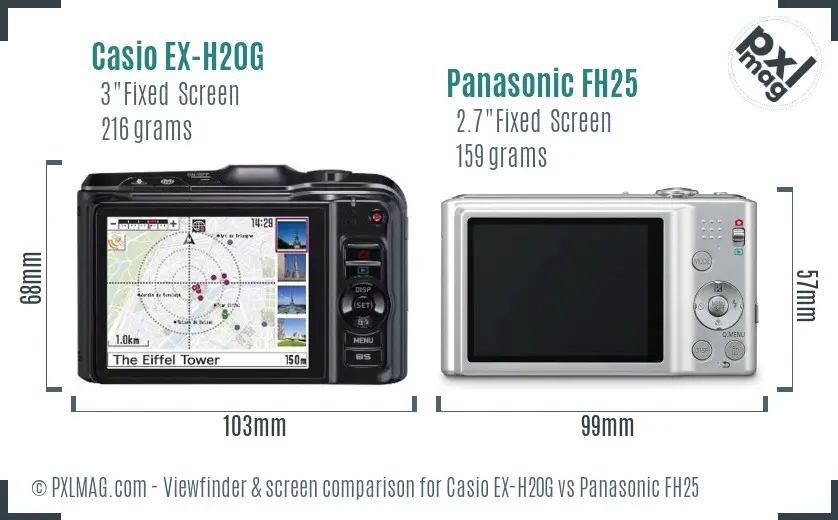 Casio EX-H20G vs Panasonic FH25 Screen and Viewfinder comparison