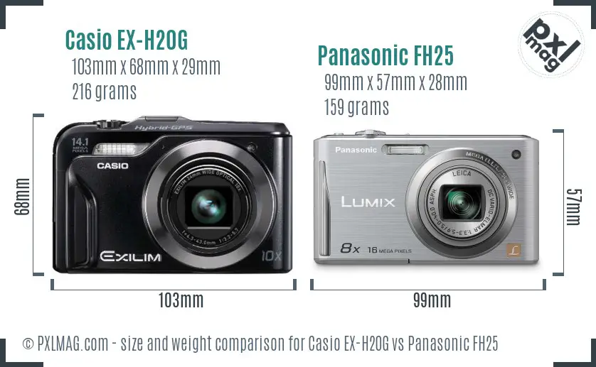 Casio EX-H20G vs Panasonic FH25 size comparison