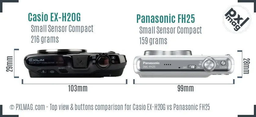 Casio EX-H20G vs Panasonic FH25 top view buttons comparison