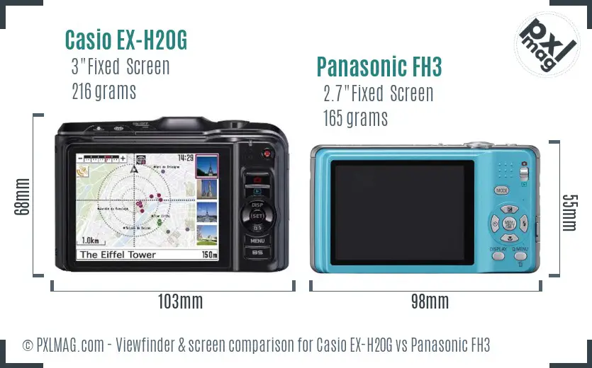 Casio EX-H20G vs Panasonic FH3 Screen and Viewfinder comparison