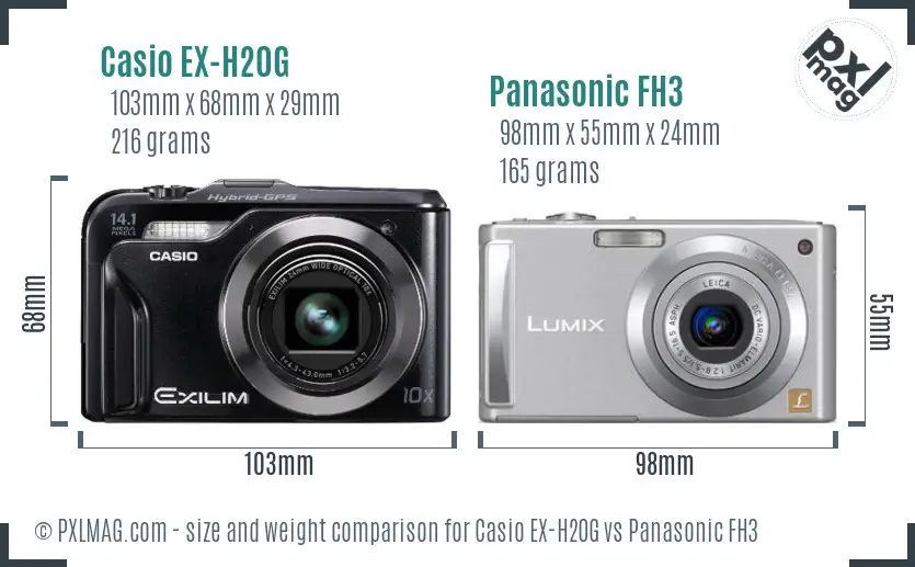 Casio EX-H20G vs Panasonic FH3 size comparison