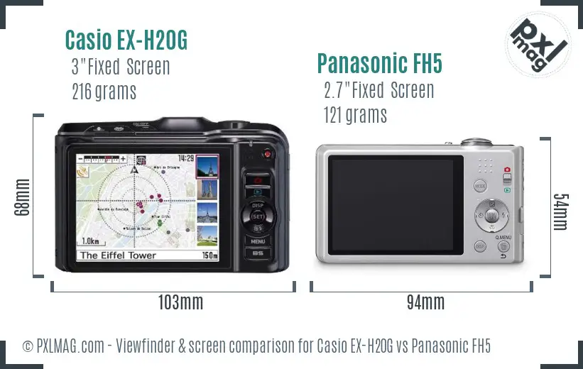 Casio EX-H20G vs Panasonic FH5 Screen and Viewfinder comparison